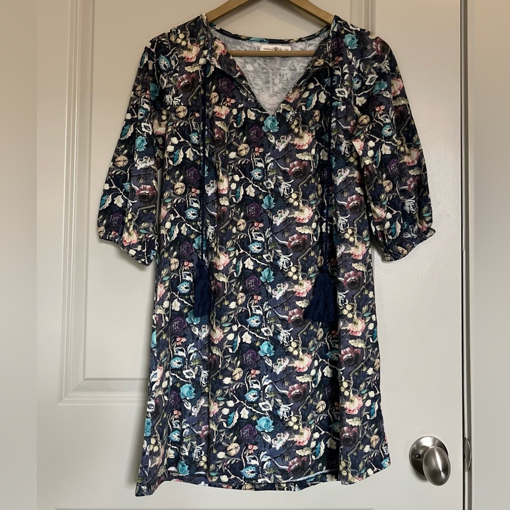 NATURAL LIFE Floral Dress with Blue and Pink Accents